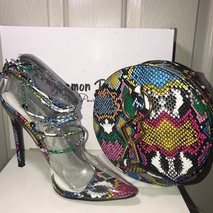 Multicolor Snakeskin Pumps and Purse